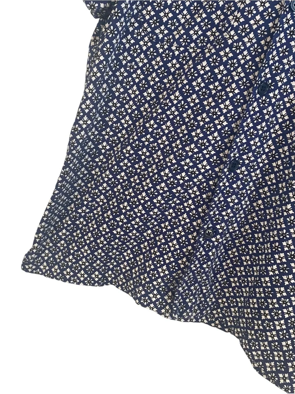 J.Crew Slim Fit Navy White Geometric Floral Cotton Short Sleeve Button Down L